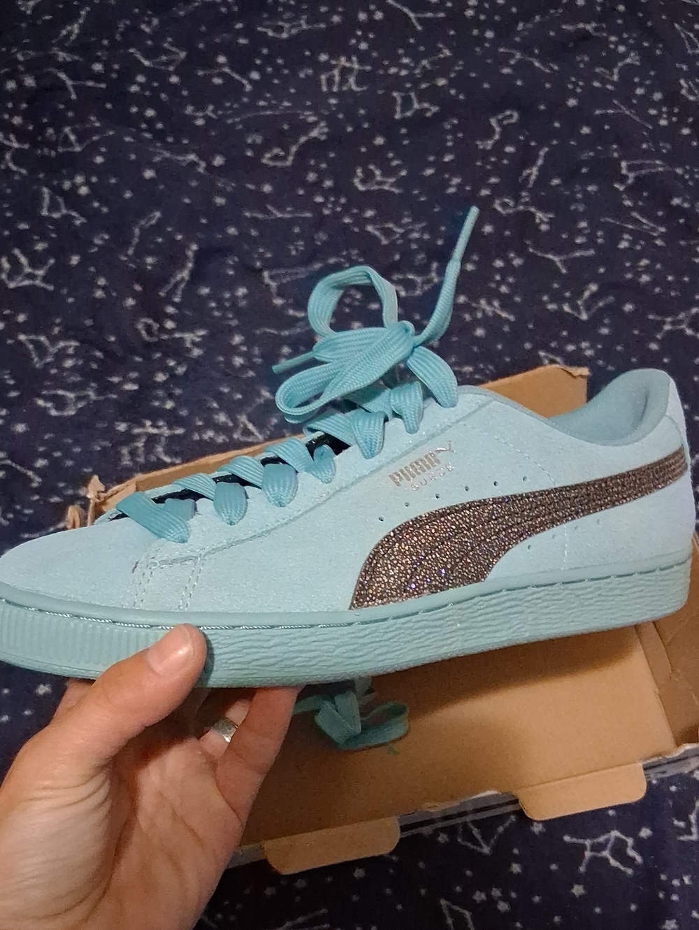 Puma Women's Turquoise Suede Sneaker with Glitter Formstrip